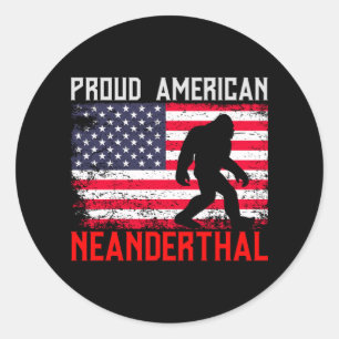 Sticker Rond Fier Nandertal américain   États-Unis Drapeau & Bi