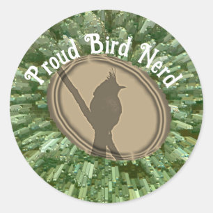 Sticker Rond Fier Oiseau Nerd Silhouette Brown Oiseau vert