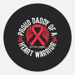 Sticker Rond Fier Papa D'Un Guerrier Du Coeur Maladie Cardiaque