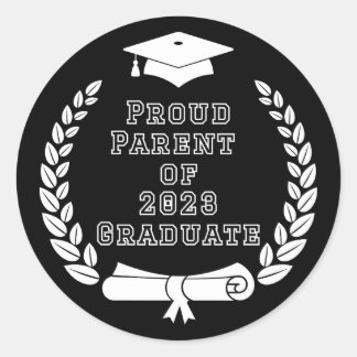 Sticker Rond Fier Parent de 2023 Diplômé (lettres blanches)
