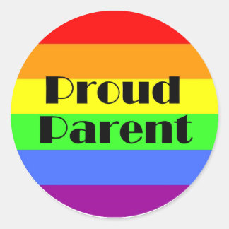 Sticker Rond Fier parent sur l'arrière - plan arc-en-ciel
