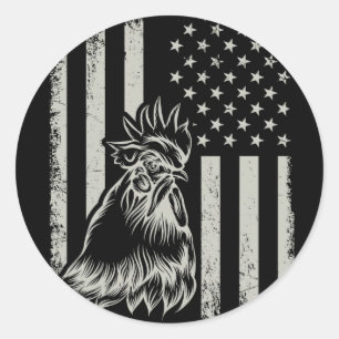 Sticker Rond Fier Poulet Coq Fermier Patriote Amant Américain