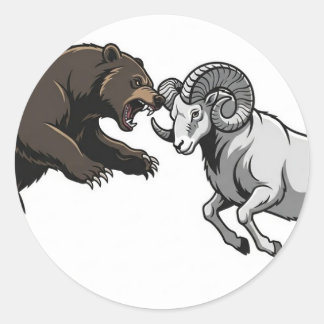 Sticker Rond Fierce bear and ram locking horns