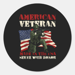 Sticker Rond Fière armée vétéran USA Soldat États-Unis