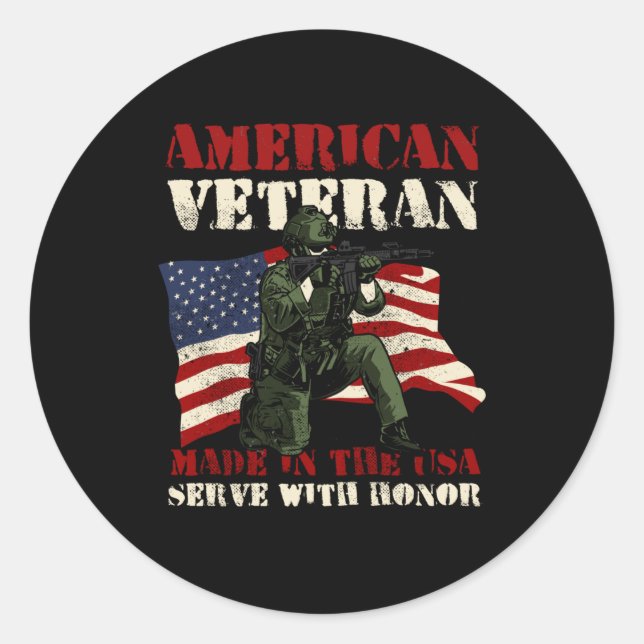 Sticker Rond Fière armée vétéran USA Soldat États-Unis (Devant)