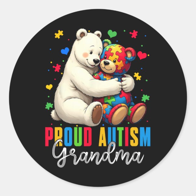 Sticker Rond Fière autisme grand-mère ours Sensibilisation sur  (Devant)