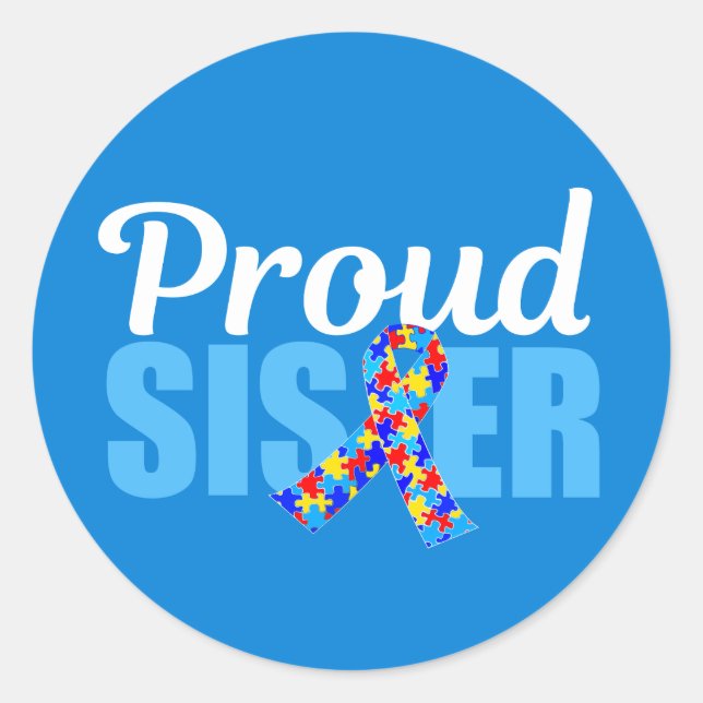 Sticker Rond Fière Autisme Soeur Bleu Sensibilisation Ruban Cut (Devant)