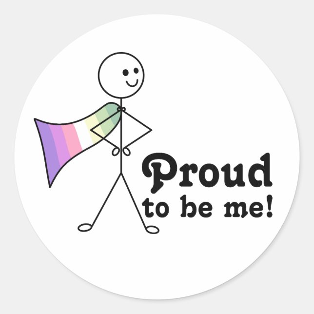 Sticker Rond Fière d'être moi Genderfae Pride super héros (Devant)
