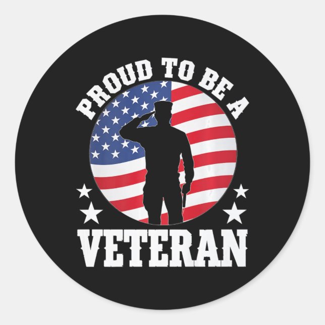Sticker Rond Fière D'Être Un Vétéran Patriote Du Service Milita (Devant)