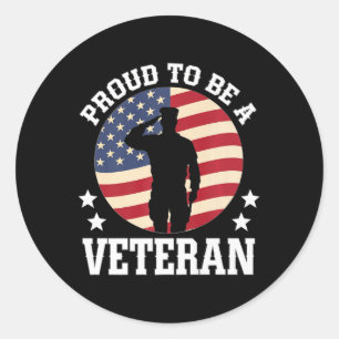 Sticker Rond Fière D'Être Un Vétéran Soldats Américains Patrio