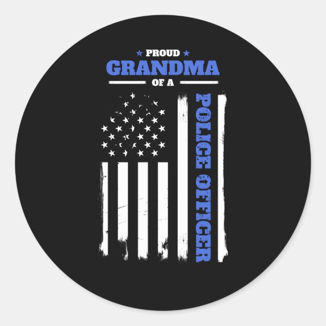 Sticker Rond Fière Grand-Mère D'Un Policier Drapeau Américain (Devant)