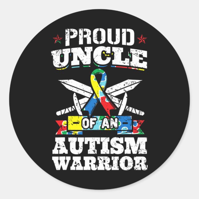 Sticker Rond Fière Oncle D'Un Autisme Guerrier Autiste Lauréats (Devant)