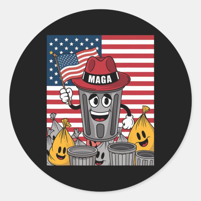 Sticker Rond Fière poubelle Trump Supporter Trash Can Cartoon F (Devant)