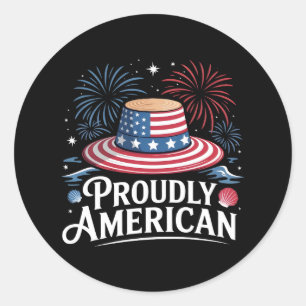 Sticker Rond Fièrement Américain - Patriotic Beach Sunhat