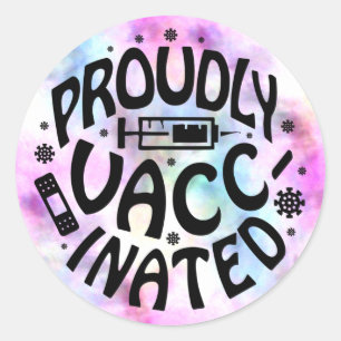 Sticker Rond Fièrement Vacciné Convid19 Coronavirus TieDye
