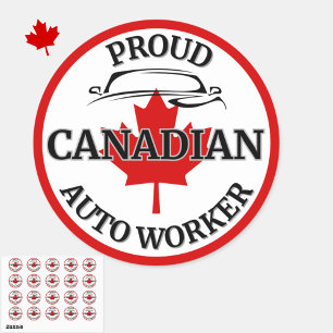 Sticker Rond Fiers ouvrier automobile canadien Feuille d'érable