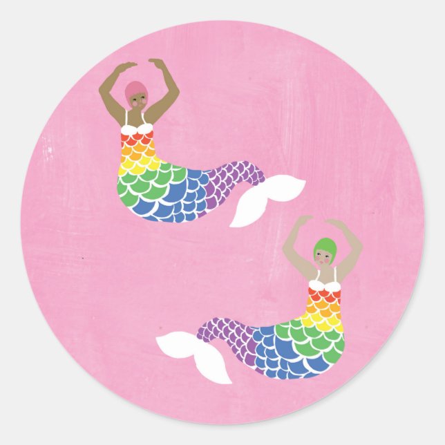 Sticker Rond Fierté Mermaid Arc-en-ciel Tail LGBT Party (Devant)