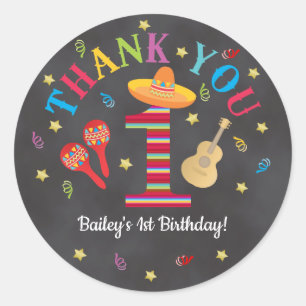 Sticker Rond Fiesta 1er Anniversaire Couleurs sur tableau noir