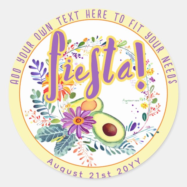 Sticker Rond FIESTA Avocat Folkart Fleurs Personnalisé (Devant)