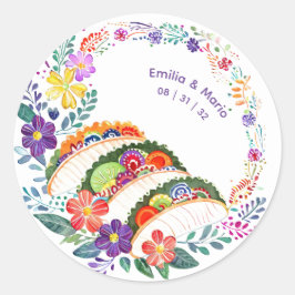 Sticker Rond FIESTA Cactus Folkart Fleurs Personnalisé