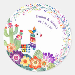 Sticker Rond FIESTA Cactus Folkart Fleurs Personnalisé