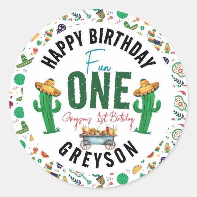 Sticker Rond Fiesta d'abord | 1ère fête d'anniversaire (Devant)