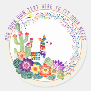 Sticker Rond FIESTA Fleurs de Cactus de Lama