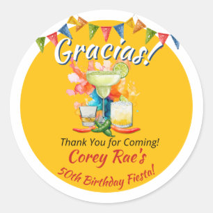 Sticker Rond Fiesta "Gracias" 50e anniversaire Merci personnali