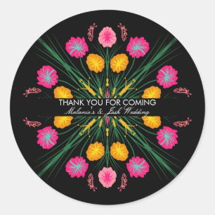 Sticker Rond Fiesta Party Mariage mexicain dessiné papillon flo