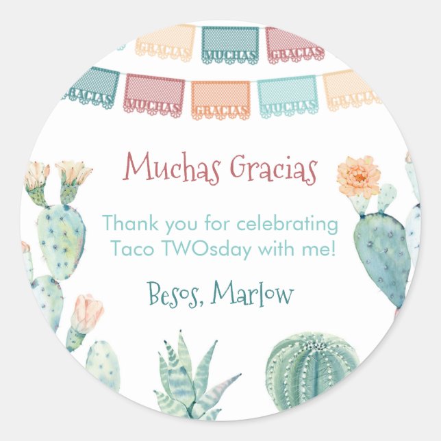 Sticker Rond Fiesta Taco mexicain DEUX-JEUDI Merci TROIS-EST (Devant)