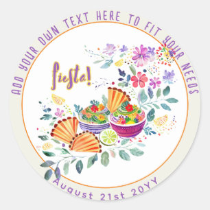 Sticker Rond FIESTA Tacos Guacamole Folkart Fleurs Personnalisé