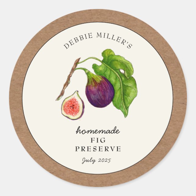 Sticker Rond Fig Conserver Jam Jar avec bordure en papier Kraft (Devant)