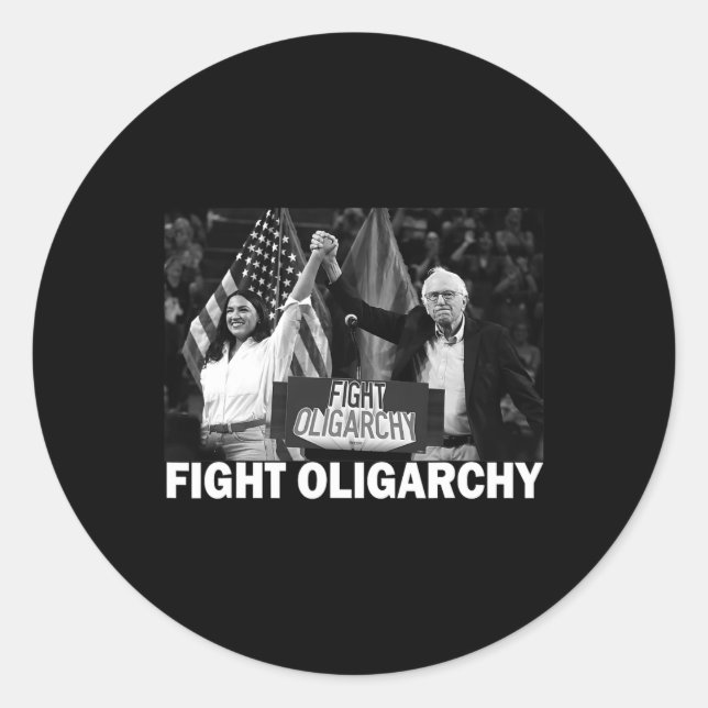 Sticker Rond Fight Oligarchy Bernie Sanders And Aoc Freedom Us  (Devant)