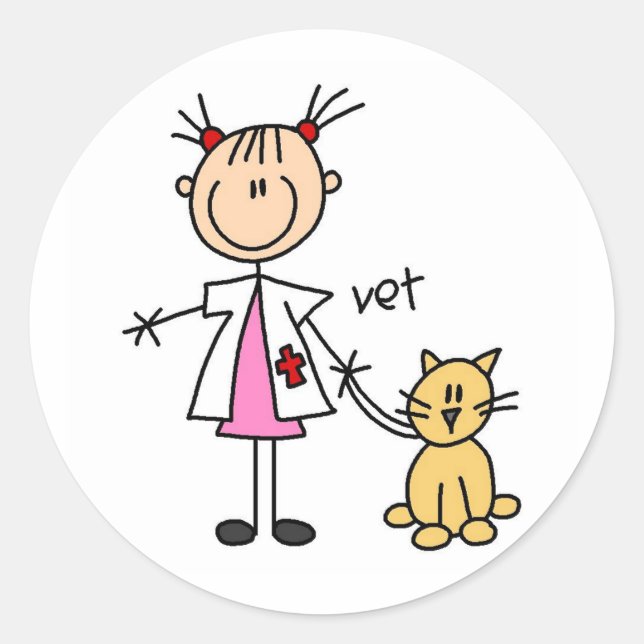 Sticker Rond Figure de bâton vétérinaire (Devant)