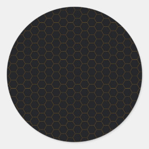 Sticker Rond Fil de poulet noir et d'or Hexagon Design Motif