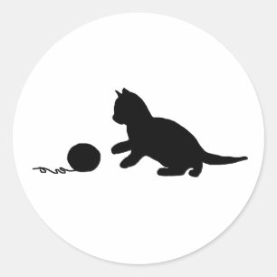 Sticker Rond Fil et chat en silhouette noir et blanc