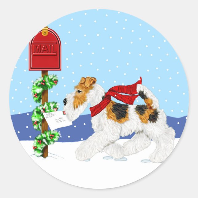 Sticker Rond Fil Fox Christmas Mail (Devant)