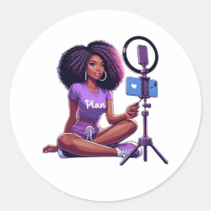 Sticker Rond Fille à la maison médias sociaux