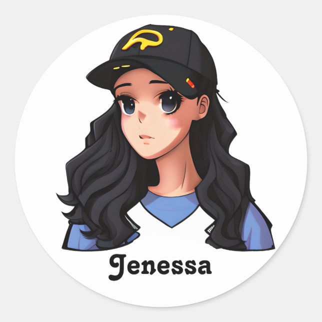 Sticker Rond Fille Ado Anime personnalisée (Devant)