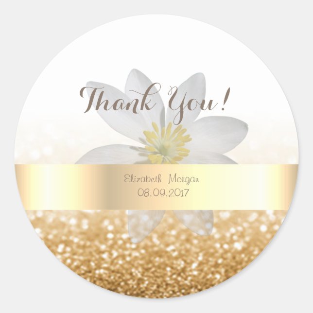 Sticker Rond Fille adorable, Marguerite, Glitterie, Bokeh, Pers (Devant)