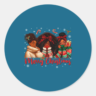 Sticker Rond Fille Afro-Américaine Melanine Noël Sant