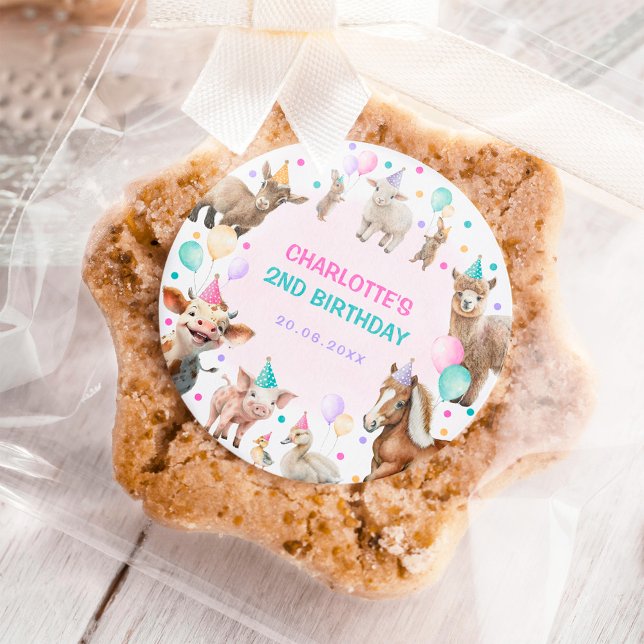 Sticker Rond Fille Animaux de ferme Confetti Balloon Anniversai (Créateur téléchargé)