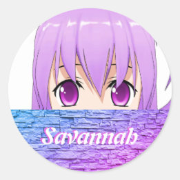 Sticker Rond Fille Anime Kawaii mignonne doux rose nom