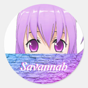 Sticker Rond Fille Anime Kawaii mignonne doux rose nom
