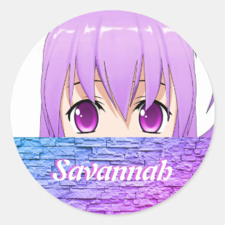 Sticker Rond Fille Anime Kawaii mignonne doux rose nom