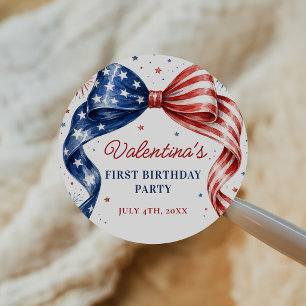 Sticker Rond Fille anniversaire 4 juillet Rouge Blanc & Bleu
