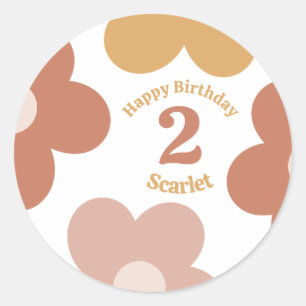 Sticker Rond Fille Anniversaire des marguerites Retro tendance