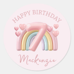 Sticker Rond Fille arc-en-ciel 3D brillant pour 7ème anniversai