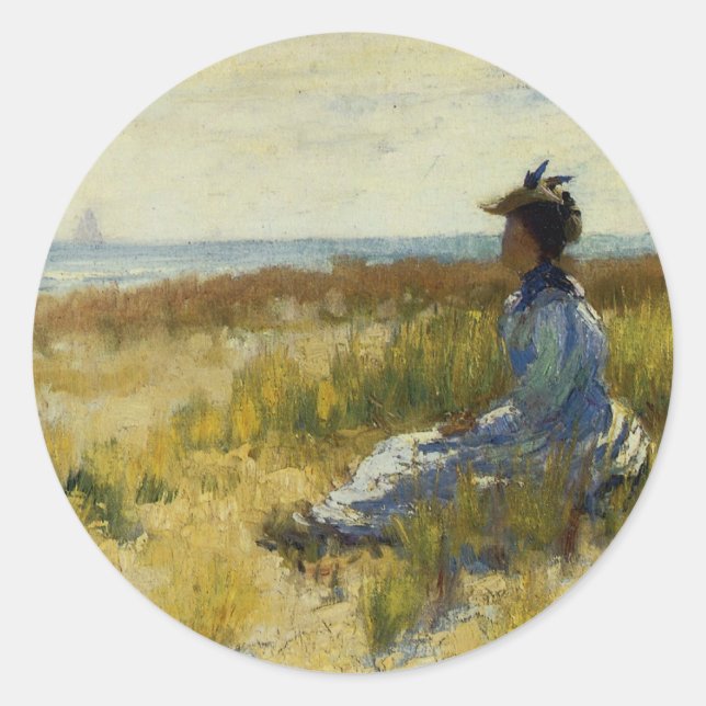 Sticker Rond Fille assise au bord de la mer (Devant)