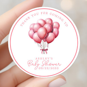 Sticker Rond Fille au ballon rose aquarelle Remerciements Baby 